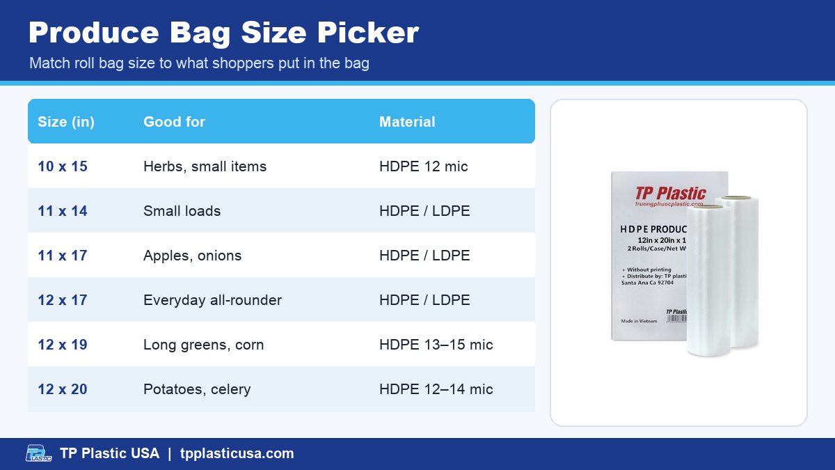 Produce Bag Size Picker - Produce Bags on a Roll: Sizes & Thickness Guide for Grocers