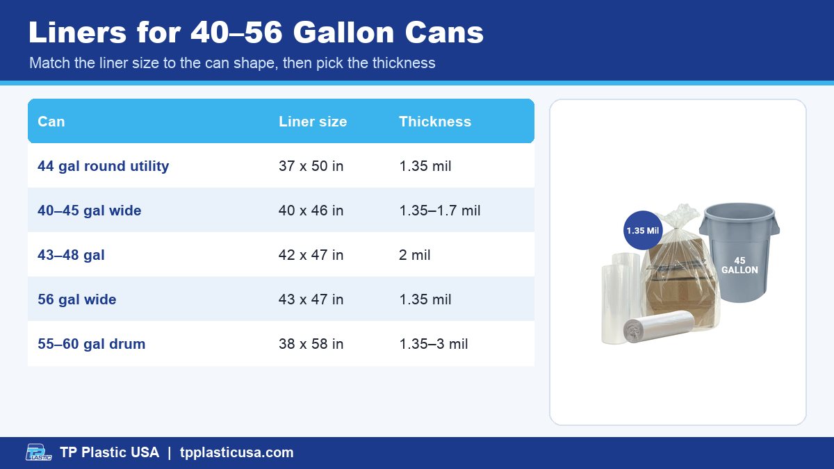 Liners for 40–56 Gallon Cans - 44 Gallon Trash Bags: Size, Thickness and Fit Guide